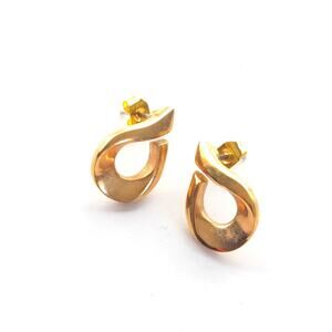 Vintage Amway Gold Tone Minimalist Open Swirl Hook Pierced Post Stud Earrings